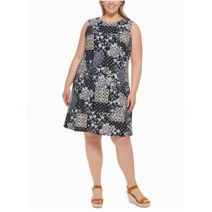 NWT Tommy Hilfiger Floral Damask Printed Sheath Dress Shift Mini Tank Dress Navy